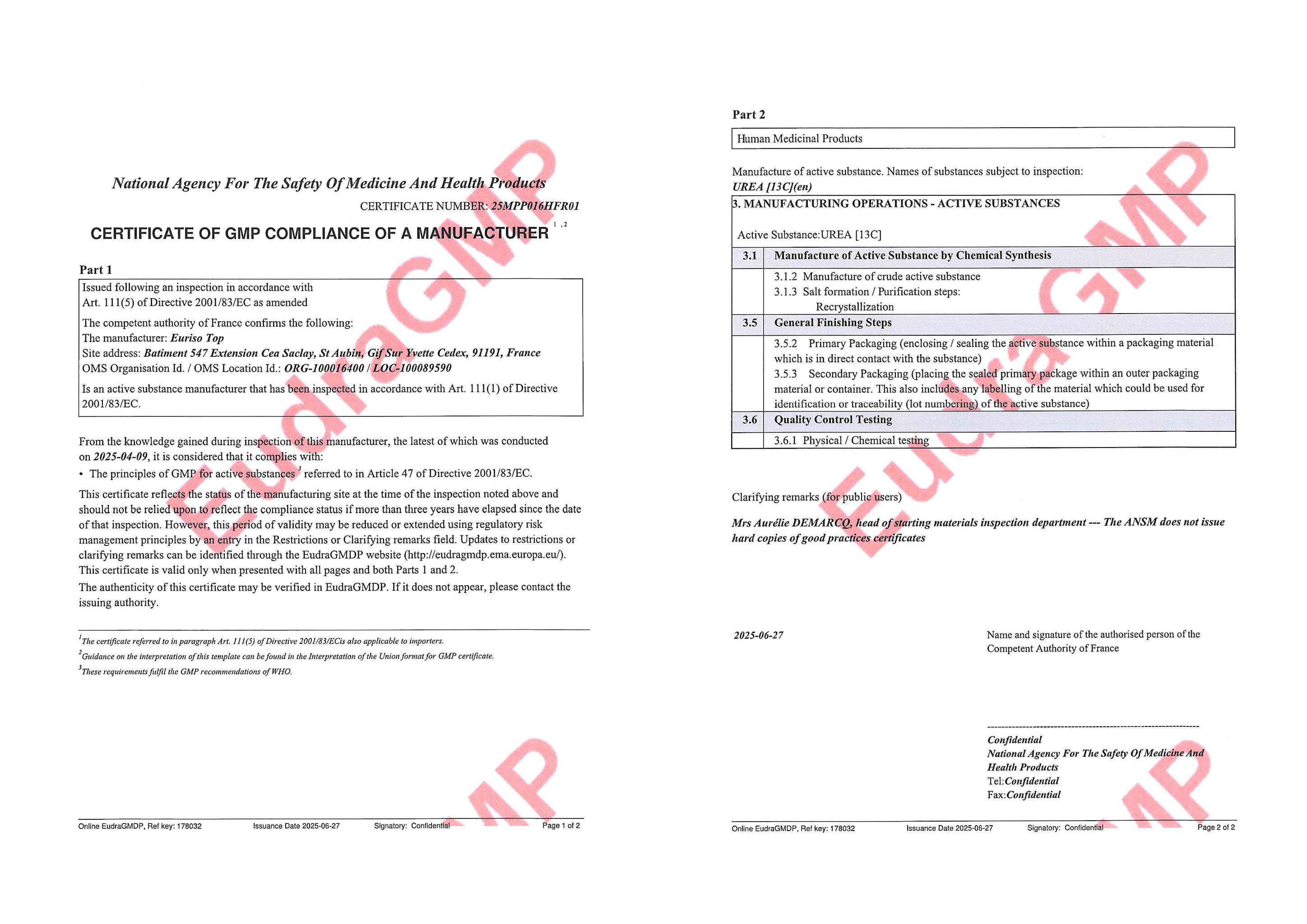 EU GMP Compliance Certificate